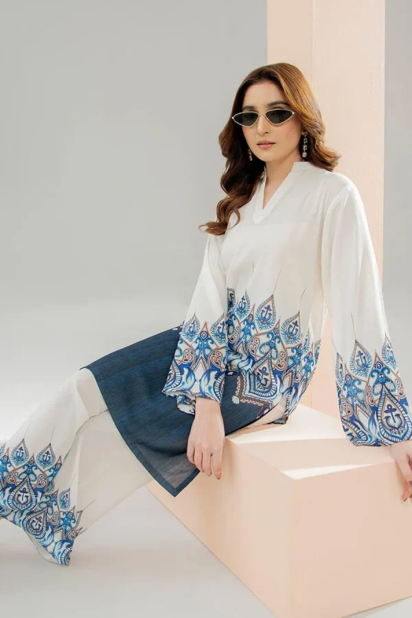 2 Pcs Women's Stitched Swiss Lawn Printed Shirt And Trouser