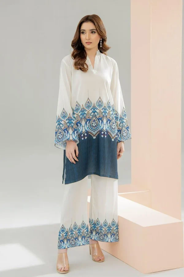 2 Pcs Women's Stitched Swiss Lawn Printed Shirt And Trouser